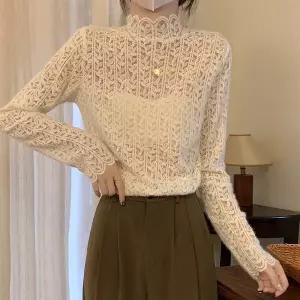 반목 플라워 레이스 레이어드 이너 시스루 블라우스