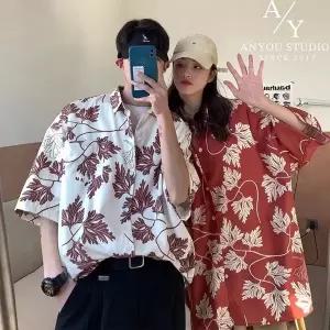반팔 박시 남녀 공용 커플 하와이안 셔츠