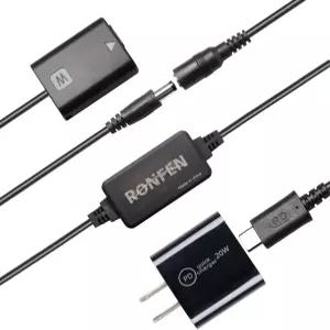 RONFEN NP-FW50 더미 배터리 DC 커플러 USB-C 케이블 PD 어댑터 키트 카메라용 AC-PW20 전원 교체 소니