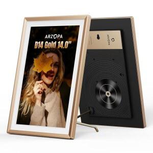 ARZOPA 메탈 디지털 액자 14인치 무료 장식, FHD 사진 샴페인 비디오 골드 구독 정교한 이상적 클라우드 스토리지, 없음, D14 로드, 휴대폰에서 선물용으로 방지 눈부심 필요 IPS 터치 스크린
