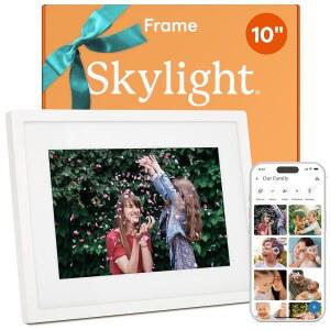 Skylight 디지털 사진 프레임 - 휴대폰에서 선물 및 25.4cm(10인치) 가능한 디스플레이 가족을 맞춤형 친구 지원, WiFi 위한 화이트 터치 로드 스크린