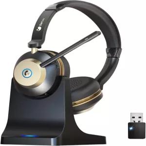 이어베이 5.3 블루투스 헤드셋 노이즈 캔슬링 마이크 및 USB 동글이 포함된 무선 음소거 충전 도크가