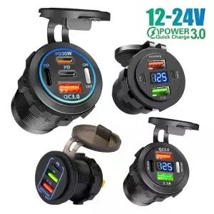 12V QC3.0 USB-C 콘센트 소켓 PD 타입-C 차량용 충전기 전원 액세서리 방수 기능 탑재 자동차 보트 선박
