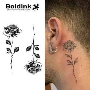 Boldink 우아한 장미 라인 아트 세트 임시 문신 5 일 지속 신기술 매직 방수 반영구 스티커