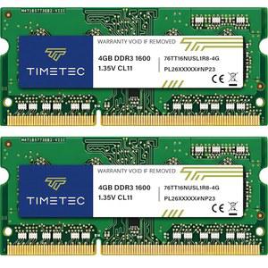 타임텍 8GB KIT(2X4GB) DDR3L / DDR3 1600MHZ PC3L-12800 PC3-12800 비-ECC 언버퍼링 1.35V 1.5V CL11 1RX8 싱글 랭크 204 핀 SODIMM 노트북 PC 컴퓨터 메모리 RAM 모듈 업그레이드