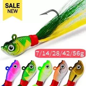 리드 헤드 낚시 미끼 깃털 3D 눈 가짜 작은 금속 하드 전문 지그 Bucktail 후크 태클