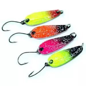 4pcs 미니 스푼 지그 송어베이스 겨울 태클 낚시 미끼 세트 금속 단일 후크 Spinnerbait 스트림 인공 하드