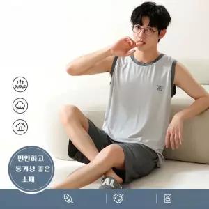 남성 잠옷세트 오버핏 여름 민소매 부드러운소재 라운지웨어 데일리