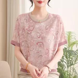 여성 반팔티 오버핏 여름 심플 프린팅 중년 데일리룩 티셔츠
