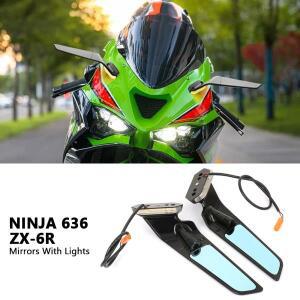 바이크 오토바이 백미러 사이드 가와사키 닌자 636 ZX-6R ZX 6R 2019-2025 용 LED 라이트로 조절  회전 윈