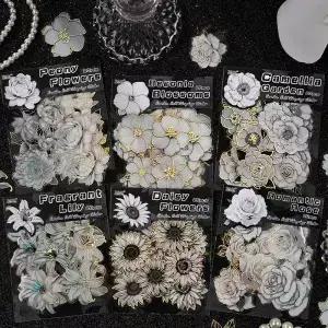 20pcs 꽃 금박 스티커 세트 PET 팩 Scrapbooking 정크 저널 일기 장식 콜라주 앨범