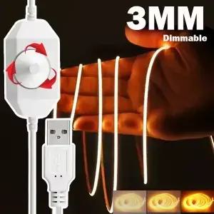 밝기 조절 가능한 5V LED 테이프 조명 디머 3mm 얇은 COB 스트립 캐비닛 가정용 DIY 프로젝트용