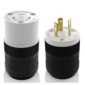 ELERGP NEMA L5-20P 및 L5-20R 잠금 플러그 커넥터 발전기 트위스트 어댑터 25암페어 125V 2극 3선 접지 산업용 중장비 UL 목록(1세트 블랙/화이트)