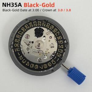 일본  NH35 기계식 무브먼트 블랙-골드 Datewheel 3.0/.8 크라운 버전 24 보석 고정밀 4R35B 모드 부품