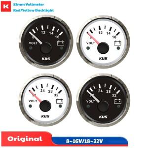 KUS 자동차 트럭 보트 52mm 8-16V 디스플레이 볼트미터 포인터 전압 게이지 해양 18-32V 노란색 OR 빨간색