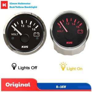 KUS 자동차/보트 52mm 볼트미터 포인터 전압 게이지 8-16V 빨간색 OR 노란색 백라이트 12v/24v 표시