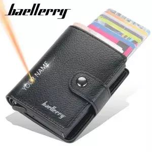 Baellerry 새로운 RFID 카드 소지자 짧은 남성용 지갑 이름 새겨진 가죽 소형 팝업