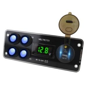 차량용 RV 트럭 ATV UTV 캠핑카 캐러밴 QC3.0 충전  12-24V  4 갱 스위치 패널  PD 전압계
