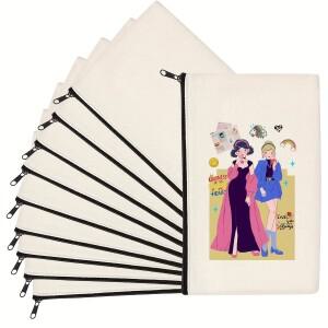 DIY 공예 프로젝트, 열전사 및 승화용 빈 캔버스 지퍼 파우치 10개, 연필 보관 가방