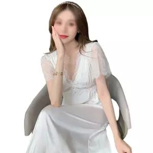반팔 레이스 롱슬립 여성 커플 선물용 잠옷 여행용 속옷 새틴 슬립웨어 사계절 웨딩 뷔스티에