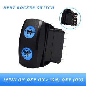 WINCH In Out 로커 스위치  순간 단추  DPDT 12V  파란색 LED  10 핀 (ON) OFF 자동차 해양 보트 ARB  캠핑