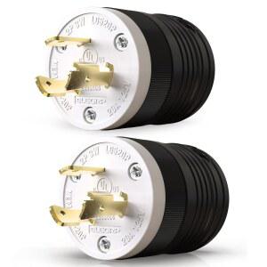 ELEGRP NEMA L5-20P 잠금 플러그 발전기 트위스트 어댑터 남성 20암페어 125V 2극 3선 접지 산업용 중장비 UL 목록(2팩 블랙/화이트)