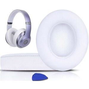 BEATS STUDIO 2 및 3 유선 무선 헤드폰을 위한 SOLOWIT 교체 이어 패드 쿠션 부드러운 단백질 가죽 소음 차단 메모리 폼 추가 두께 - 흰색