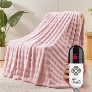 전기 온열 담요 던지기 50 x60 핑크 울트라 소프트 럭셔리 푹신한 인조 토끼털 세탁기 세탁 가능 6가지 열