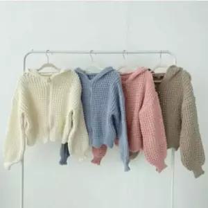 친절한탄씨 망사 숏기장 4color 후디시즌 볼륨소매 니트가디건 스웨터 사계절 크롭 4color 후드 벌룬
