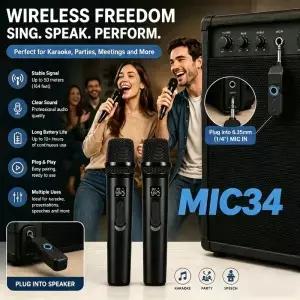 MIC034 무선 마이크 시스템 24G 휴대용 다이나믹 듀얼 노래방 연설 교회 라이브 결혼식 파티 회의용