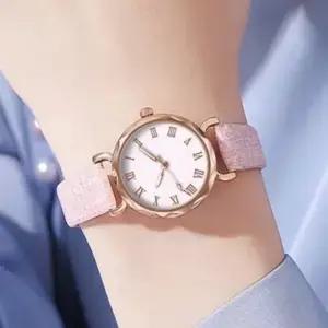 여성용 손목 시계 학생 일상복을위한 조절 가능한 인조 가죽 스트랩이있는 우아한 방수 라운드 다이얼 쿼츠