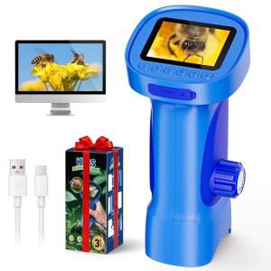 마이크로스코프 1000X 2.4인치 HD IPS 화면을 갖춘 아할프시트 휴대용 디지털 카메라 미니 포켓 자연 탐험 장난감 3-12세 소년 소녀를 위한 STEM 과학 학습 선물