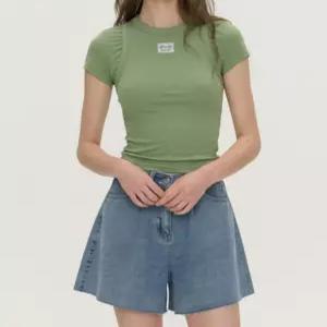 여성 내추럴컷팅 코튼 와이드 데님 숏팬츠