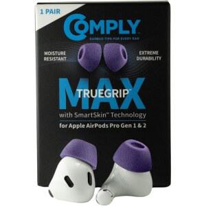 COMPLY TRUEGRIP MAX | 애플호환 AIRPODS PRO 1 및 2를 위한 프리미엄 메모리 폼 교체 이어버드 팁 오래 지속되는 편안함 내구성 안전한 착용감 뛰어난 소음 차단 보라색(소형)(1쌍)