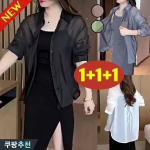 (고품질 추천) 90kg까지 빅사이즈 1+1+1 여성 쉬폰 레쉬가드 허리조임 하프 날씬해보이는 셔츠 여름 편한