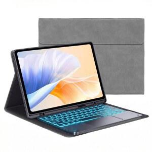 MICROSOFT SURFACE PRO 11 / 10 9 8 X 13 인치용 키보드 케이스 - 7 가지 색상의 백라이트 트랙패드 S 펜 홀더 자동 슬립 기능이 있는 프리미엄 PU 가죽 커버 웨이크 그레이