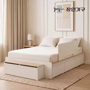 장인가구 엘리베어 리프트업 무헤드 빅수납 침대 프레임 서랍형 SS (높이 400)+수납계단+안전가드