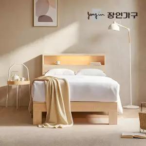 장인가구 온숨 SE0 편백나무 통원목 LED 헤드형 침대 프레임 SS (H350/400/450)
