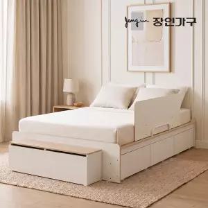 장인가구 엘리베어 리프트업 무헤드 빅수납 침대 프레임 서랍형 Q (높이 400)+수납계단+안전가드