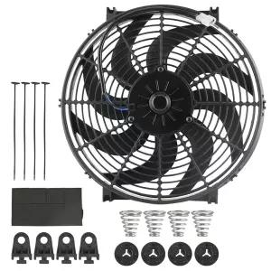 DURSP 14인치 냉각 팬 12V 80W 푸시 풀 전기 라디에이터 마운트 키트 포함 온도 조절기 배선 스위치 릴레이