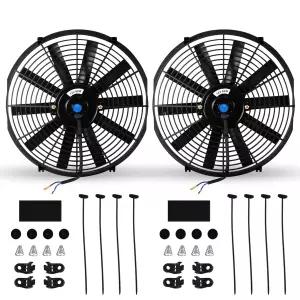 14인치 범용 전기 라디에이터 팬 푸시 풀 슬림 고성능 냉각 80W 12V 마운트 키트 2PCS