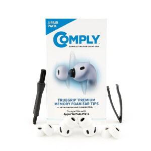COMPLY TRUEGRIP | 애플호환 AIRPODS PRO 3세대를 위한 프리미엄 메모리 폼 교체 이어버드 팁 오래 지속되는 편안함 안전한 착용감 뛰어난 소음 차단 흰색(S / M L) (3쌍)