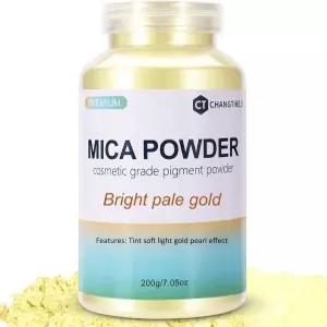 미카 파우더 7.05OZ 200g 에폭시 수지용 브라이트 페일 골드 안료 립 글로스 자동차 페인트 다이 비누
