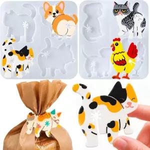 렛츠 레진 고양이 몰드 8PCS 재미있는 동물 엉덩이 실리콘 빵 클립 제작을 위한 에폭시 애호가를 귀여운