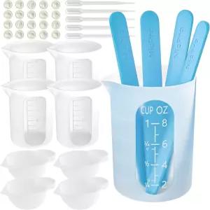 실리콘 수지 계량컵 도구 키트 - Nicpro 250 및 100ml 스캔디 교반 스틱 피펫 에폭시 혼합용 핑거코트 몰드