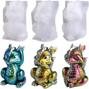 레진 드래곤 몰드 듣고 말하고 사악하지 않은 3Pcs 에폭시 위한 생동감 넘치는 3D 동물 실리콘 아트