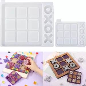 레진 라지 틱택 토 몰드 2Pcs 캐스팅용 DIY 테이블탑 보드 게임용 에폭시 실리콘 여행