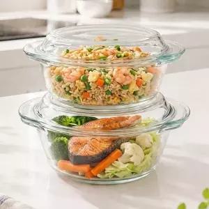 [미르코리아]오븐 렌지디쉬 내열유리 찜기 1000ml+1500ml 세트 전자레인지용기