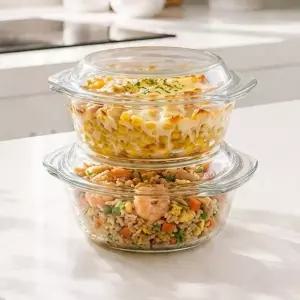 [미르코리아]오븐 렌지디쉬 내열유리 찜기 700ml+1000ml 세트 전자레인지용기