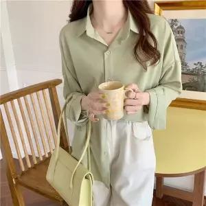 XU0293C 봄 여성 캐주얼 오버핏 긴팔 셔츠 남방